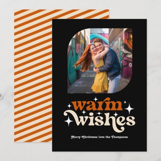 burnt orange & シャンパン レトロクリスマスフォト シーズンカード (正面/裏面)