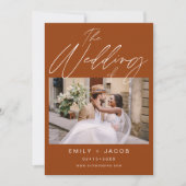 Burnt Orange 2つの写真結婚ミニマリストのThe's 招待状 (正面)