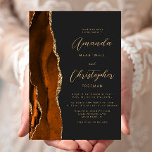 Burnt Orange Agate金ゴールドスクリプト石板結婚の
