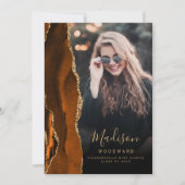 Burnt Orange Agate Dark Photo Grad Announcement 招待状 (正面)