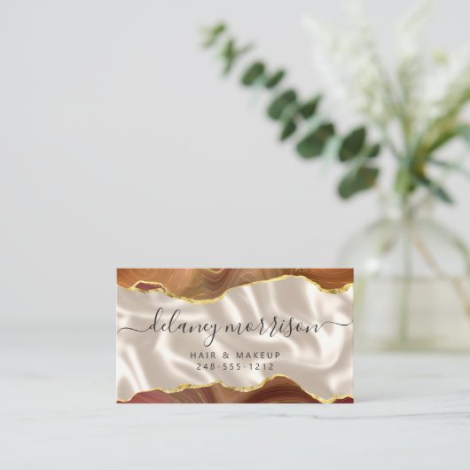 Burnt Orange Agate Ivory Silk Stylist Appointment 名刺 (スタンド正面)