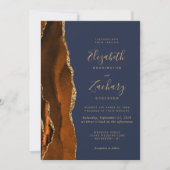 Burnt Orange Agate Navy Photo QR Code Wedding 招待状 (正面)