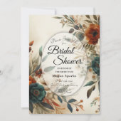 Burnt Orange and Blue Fall Flowers Bridal Shower 招待状 (正面)