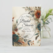 Burnt Orange and Blue Fall Flowers Bridal Shower 招待状 (スタンド正面)