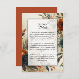 Burnt Orange and Blue Fall Flowers Wedding エンクロージャーカード