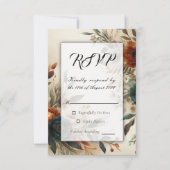 Burnt Orange and Blue Fall Flowers Wedding 出欠カード (正面)