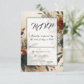 Burnt Orange and Blue Fall Flowers Wedding 出欠カード (スタンド正面)