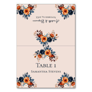 Burnt Orange and Blue Wedding Escort Table Card テーブルナンバー