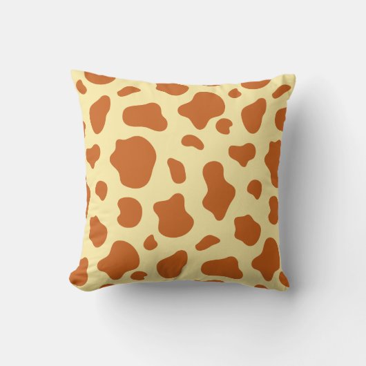 Burnt Orange and Light Yellow Cow Print Decorative クッション (正面)