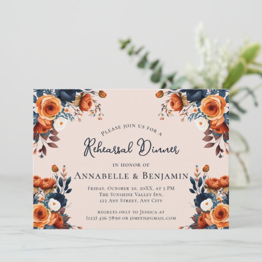 Burnt Orange and Navy Wedding Rehearsal Dinner  招待状 (スタンド正面)