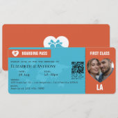 Burnt Orange & Aqua Blue Boarding Pass Wedding 招待状 (正面/裏面)