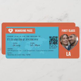 Burnt Orange & Aqua Blue Boarding Pass Wedding 招待状