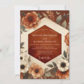 burnt orange autumn floral romance wedding 招待状 (正面)