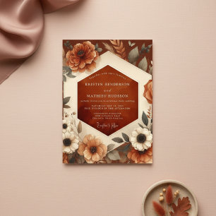  burnt orange autumn floral romance wedding 招待状