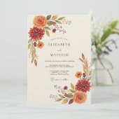 Burnt Orange Autumn Floral Wedding 招待状 (スタンド正面)