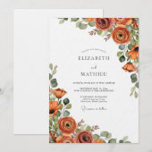 Burnt Orange Autumnal Bloom Wedding 招待状 (正面/裏面)