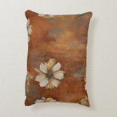 Burnt Orange Beige Gray Farmhouse Floral アクセントクッション (裏面(縦))