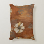 Burnt Orange Beige Gray Farmhouse Floral アクセントクッション (正面(垂直))