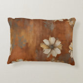 Burnt Orange Beige Gray Farmhouse Floral アクセントクッション (裏面)