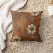 Burnt Orange Beige Gray Farmhouse Floral 16x16 クッション (ブランケット)
