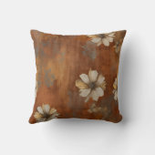 Burnt Orange Beige Gray Farmhouse Floral 16x16 クッション (裏面)