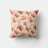 Burnt Orange Beige Watercolor Fall Leaves Pattern クッション (正面)