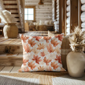 Burnt Orange Beige Watercolor Fall Leaves Pattern クッション