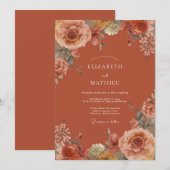 Burnt Orange Bloom Wedding 招待状 (正面/裏面)