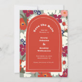 Burnt Orange Boho Chic Floral Save the Date 招待状 (正面)