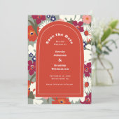 Burnt Orange Boho Chic Floral Save the Date 招待状 (スタンド正面)