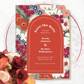 Burnt Orange Boho Chic Floral Save the Date 招待状