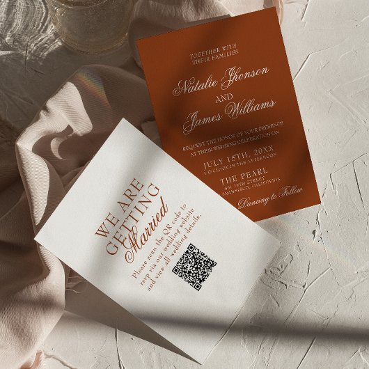 Burnt Orange Boho Chic Terracotta QR Code Wedding 招待状
