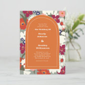 Burnt Orange Bold Floral Boho Chic Retro Wedding 招待状 (スタンド正面)