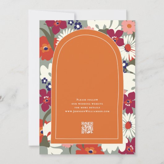 Burnt Orange Bold Floral Boho Chic Retro Wedding 招待状 (裏面)