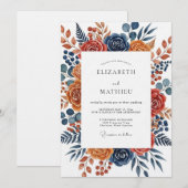Burnt Orange Botanical Bloom Wedding 招待状 (正面/裏面)