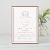 Burnt Orange botanical crest monogram wedding 招待状 (スタンド正面)