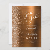 Burnt Orange Brushed Metal Script Save the Date 案内状 (正面)