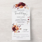 Burnt Orange Burgundyフローラ結婚詳細RSVP オールインワン招待状 (内側)