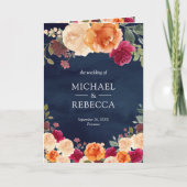 Burnt Orange Burgundy Floral Navy QR Code Wedding 招待状 (正面)