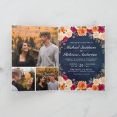 Burnt Orange Burgundy Floral Navy QR Code Wedding 招待状 (内部)