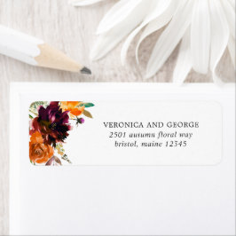 Burnt Orange Burgundy Rustic Floral Return Address ラベル