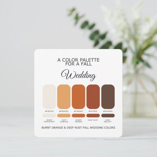 Burnt Orange Deep Rust Fall Wedding Palette Card 招待状 (スタンド正面)