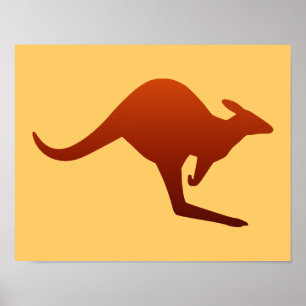 Burnt Orange Desert Gradient Kangaroo Silhouette ポスター