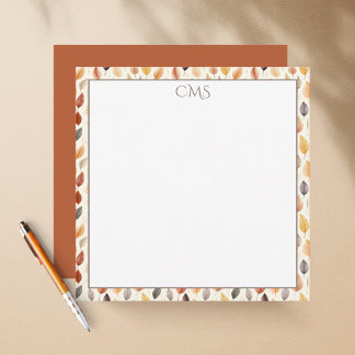 Burnt Orange Fall Leaves Watercolor Monogrammed ノートカード