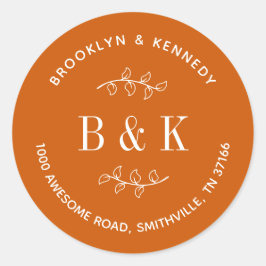  burnt orange × floral ウェディング カップル 返信先住所 ラウンドシール