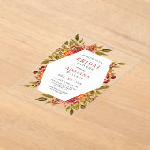 Burnt Orange Floral Autumn Fall Bridal Shower アクリル招待状 (レイダウン)