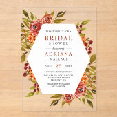 Burnt Orange Floral Autumn Fall Bridal Shower アクリル招待状 (正面)