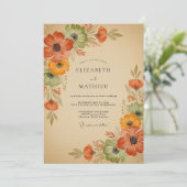 Burnt Orange Floral Autumn Wedding 招待状 (スタンド正面)