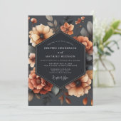 Burnt Orange Floral Autumn Wedding 招待状 (スタンド正面)