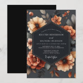 Burnt Orange Floral Autumn Wedding 招待状 (正面/裏面)